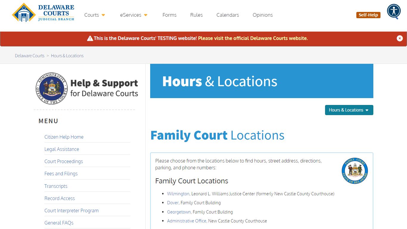 Family Court Locations - Delaware Courts - State of Delaware